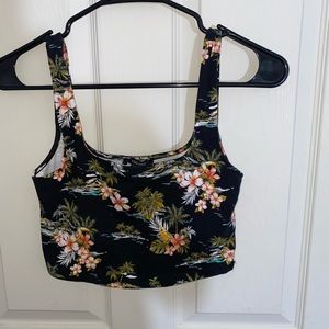 Floral and bird black crop top